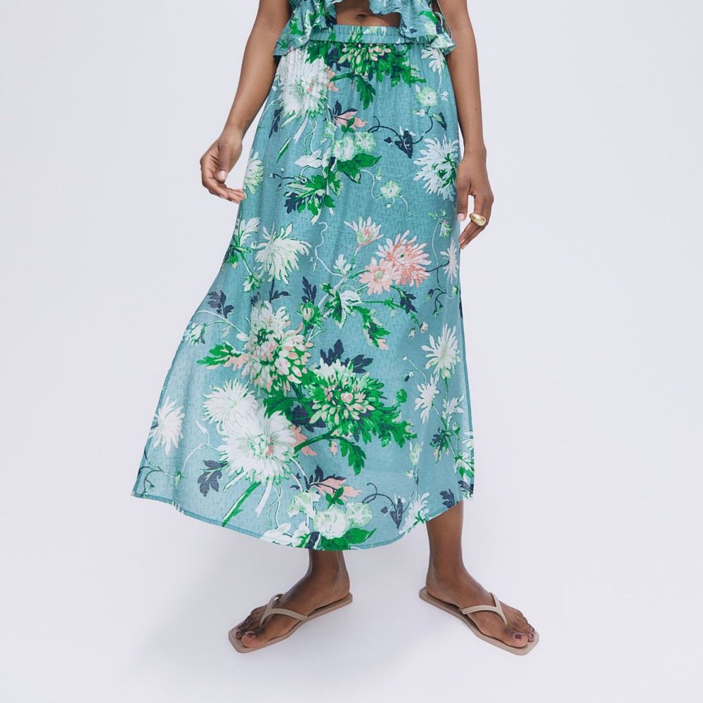 Turquoise Floral Maxi Skirt